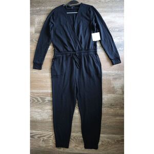 Beyond Yoga CF6136 Women's Sz L Black Overlapping V-Neck L/S Jumpsuit